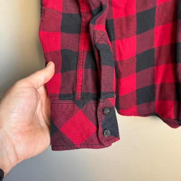 Tna Women's Light Flannel Boyfriend Button‎ Up Hoodie Shirt Buffalo Plaid Medium - Picture 3 of 13